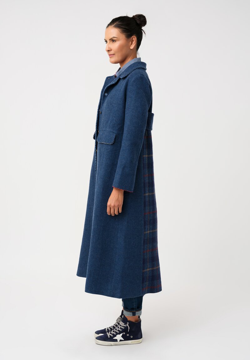 Péro Woven Hand-Knotted Coat with Plaid Double Vent Detail