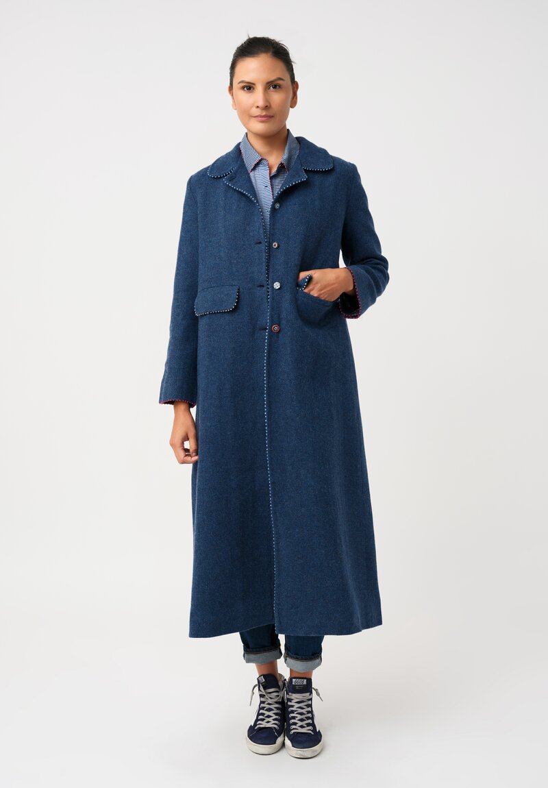 Péro Woven Hand-Knotted Coat with Plaid Double Vent Detail