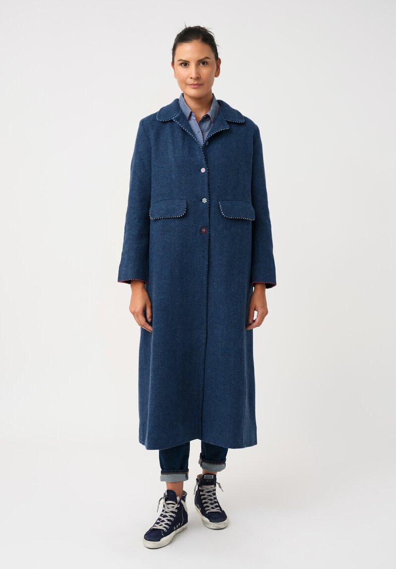 Péro Woven Hand-Knotted Coat with Plaid Double Vent Detail