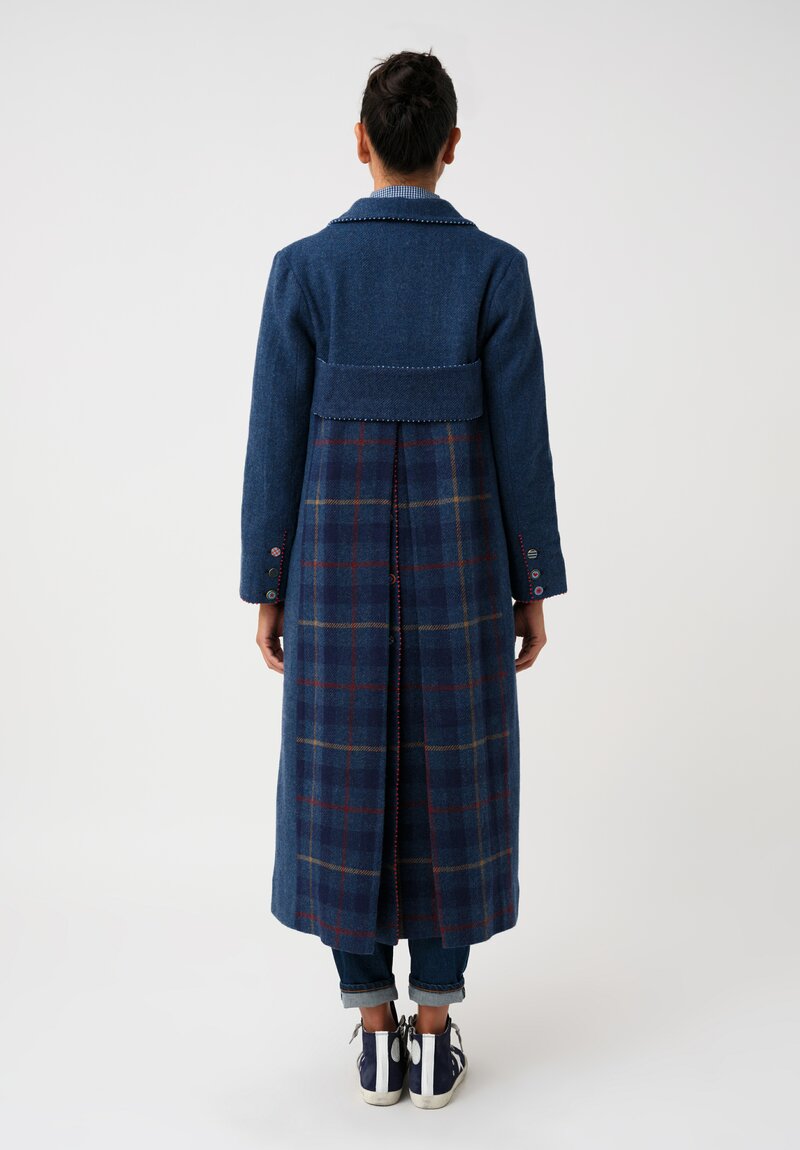 Péro Woven Hand-Knotted Coat with Plaid Double Vent Detail