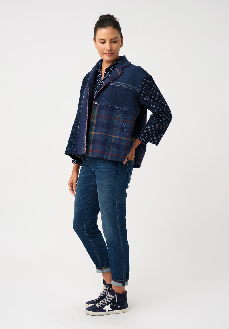 Péro Shibori, Plaid & Floral Paneled Oversized Jacket