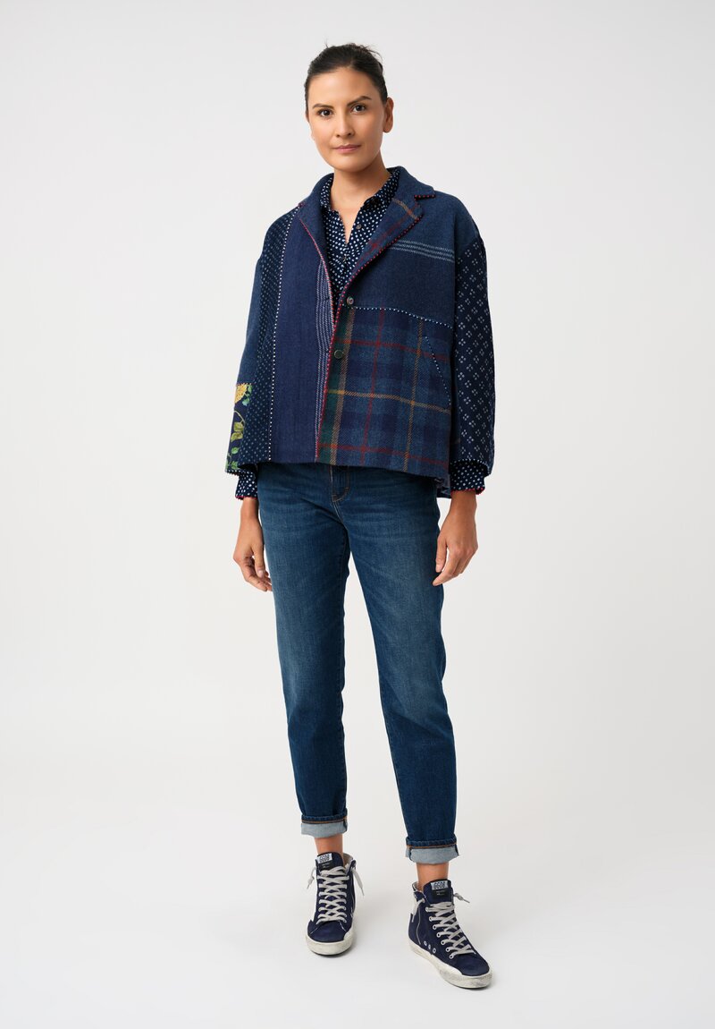 Péro Shibori, Plaid & Floral Paneled Oversized Jacket