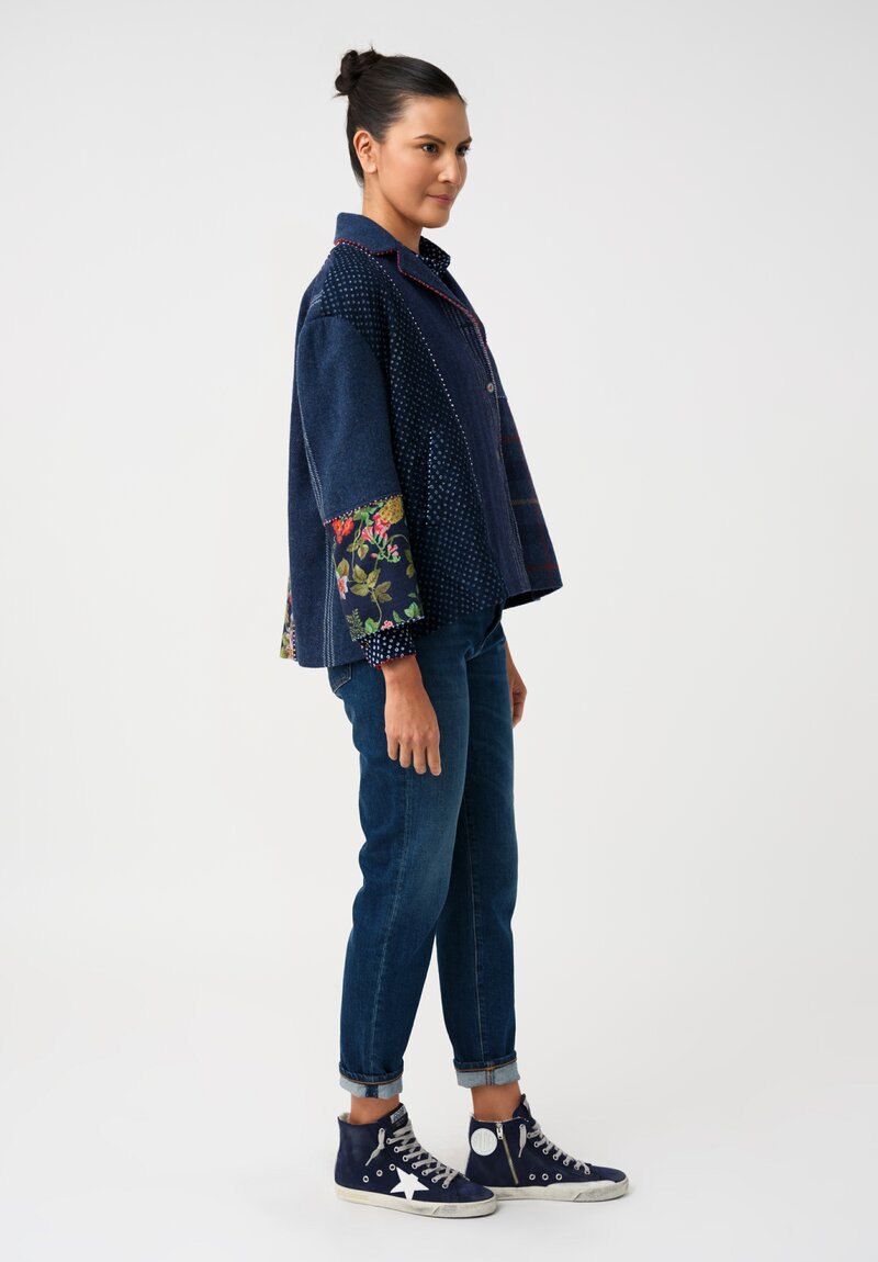 Péro Shibori, Plaid & Floral Paneled Oversized Jacket