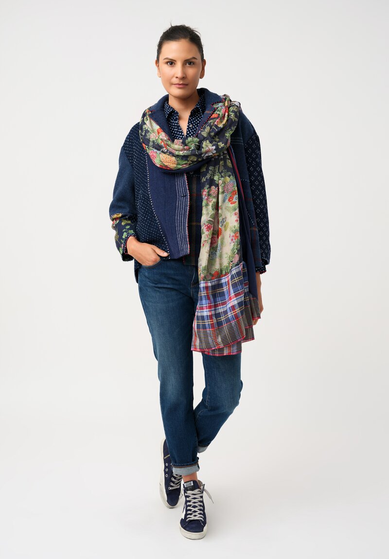 Péro Shibori, Plaid & Floral Paneled Oversized Jacket