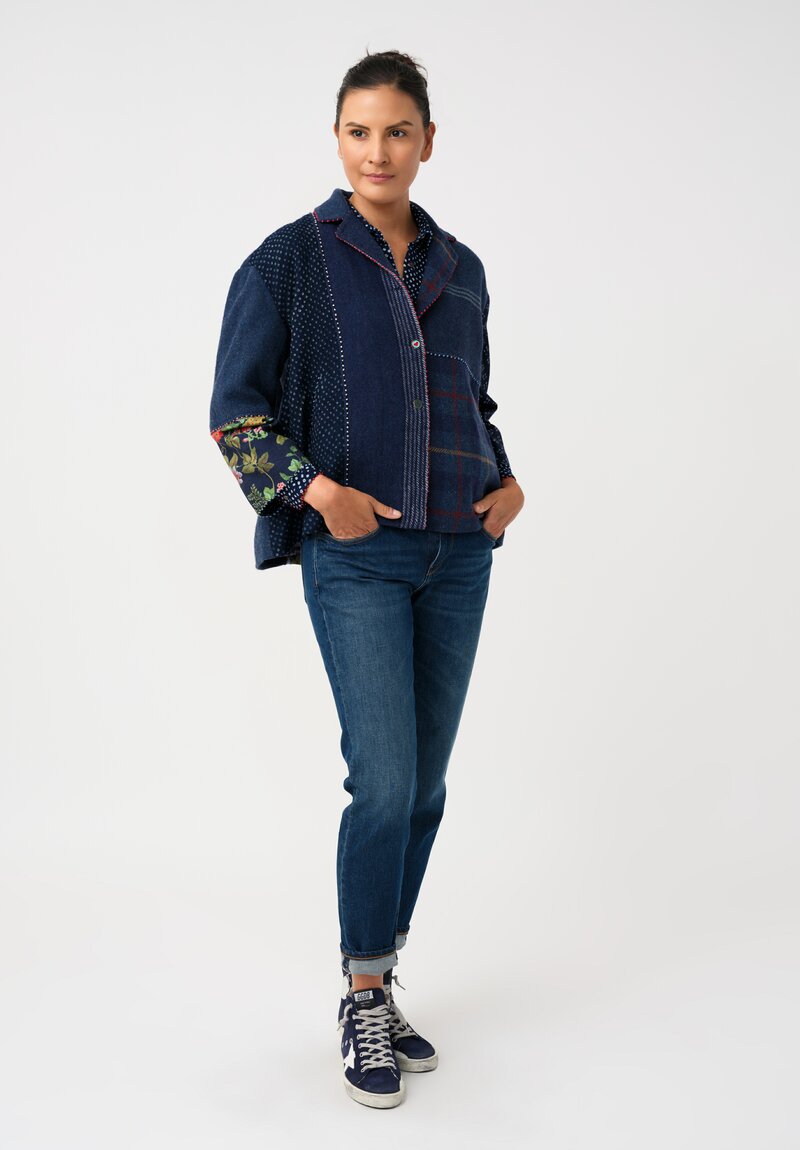 Péro Shibori, Plaid & Floral Paneled Oversized Jacket