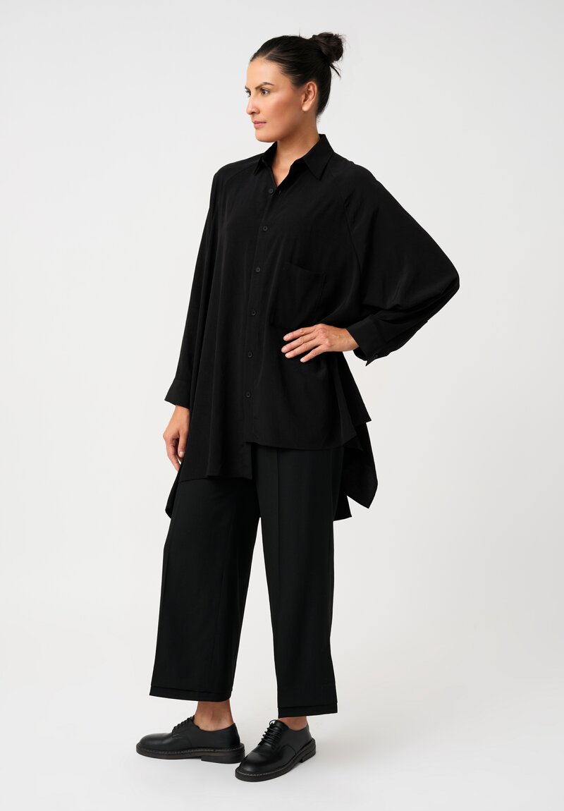 Yohji Yamamoto Raglan Sleeve Asymmetric Hem Button Down Top