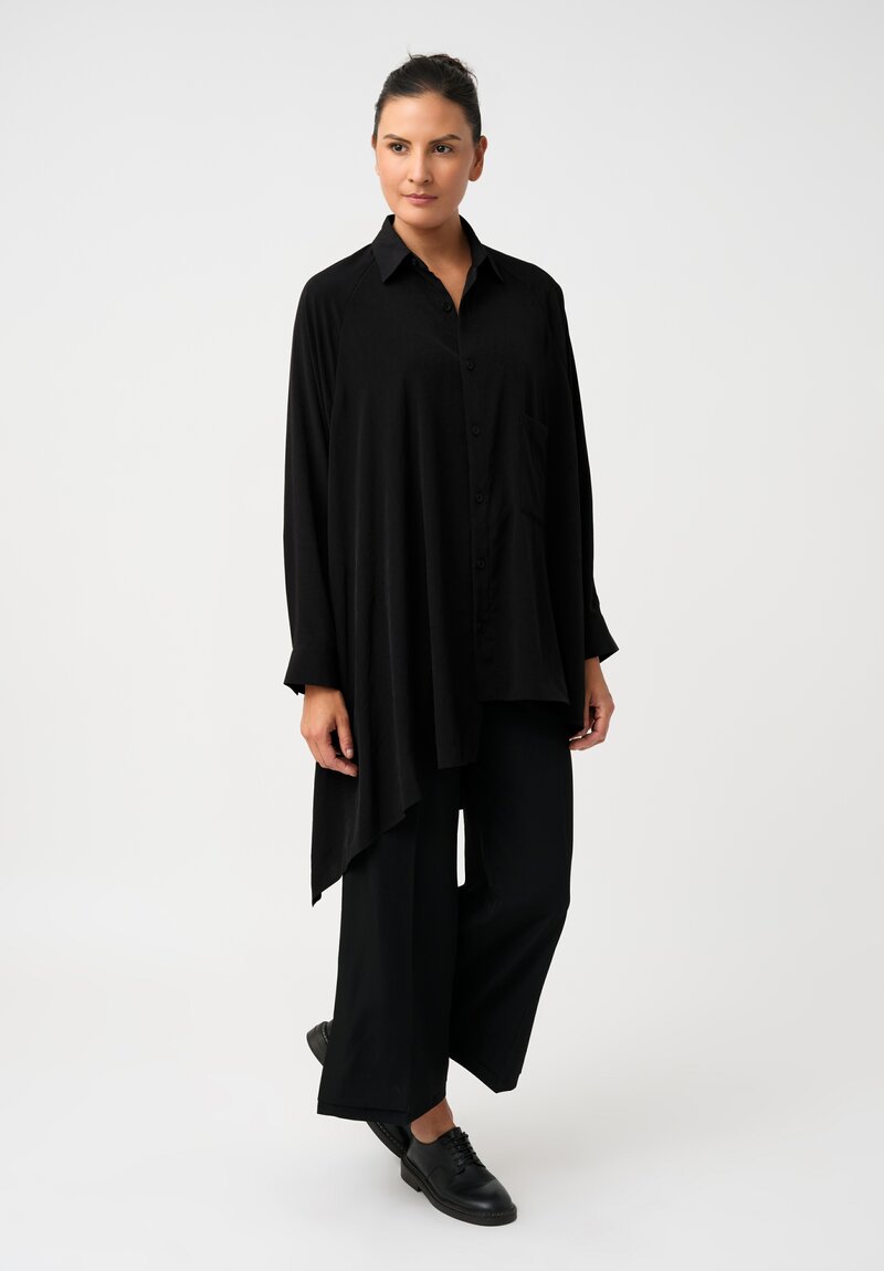 Yohji Yamamoto Raglan Sleeve Asymmetric Hem Button Down Top
