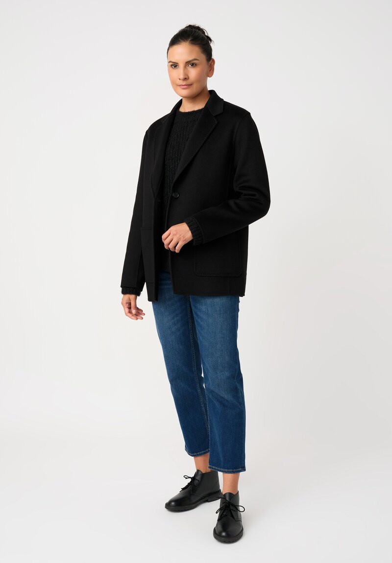 Nanna Pause Cashmere Mother of Pearl Single Button Carlo Jacket in Black with Twin Patch Pockets