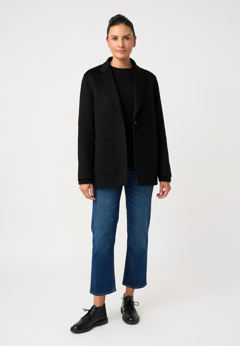 Nanna Pause Cashmere Mother of Pearl Single Button Carlo Jacket in Black with Twin Patch Pockets