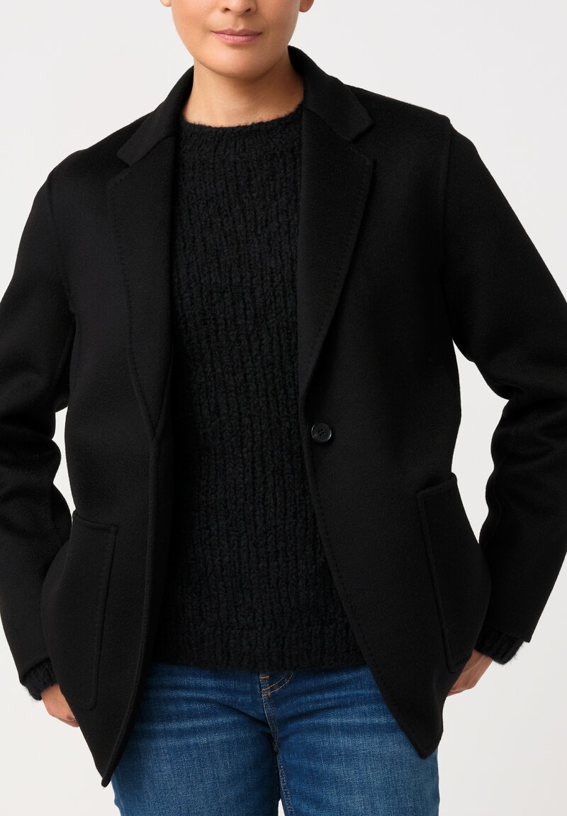 Nanna Pause Cashmere Mother of Pearl Single Button Carlo Jacket in Black with Twin Patch Pockets