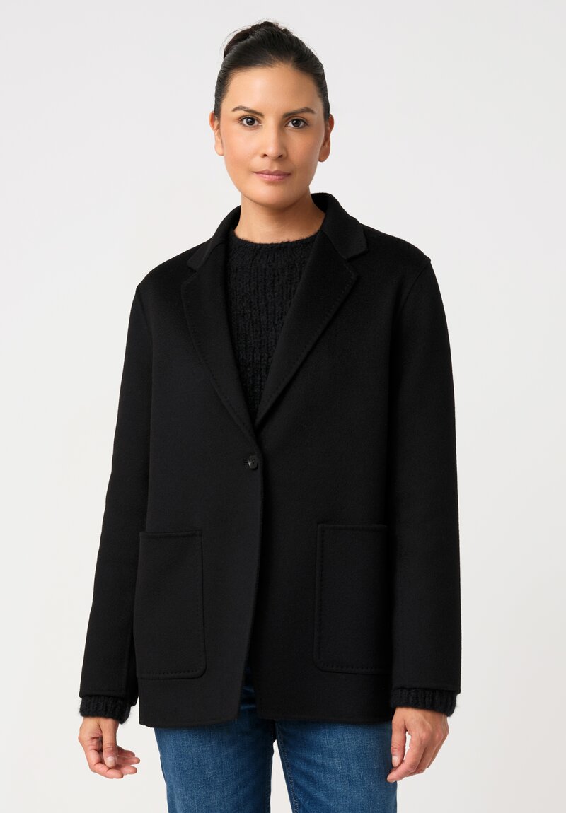 Nanna Pause Cashmere Mother of Pearl Single Button Carlo Jacket in Black with Twin Patch Pockets
