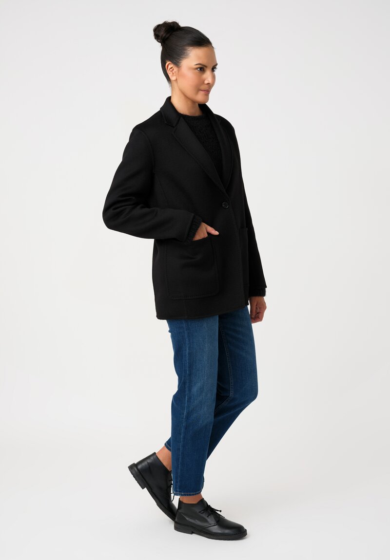 Nanna Pause Cashmere Mother of Pearl Single Button Carlo Jacket in Black with Twin Patch Pockets