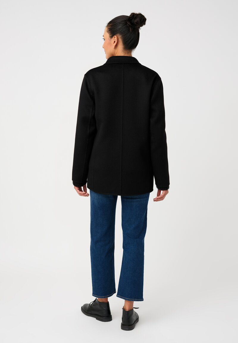 Nanna Pause Cashmere Mother of Pearl Single Button Carlo Jacket in Black with Twin Patch Pockets