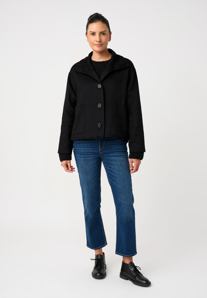 Nanna Pause Cashmere Enid Oversized Button Down Jacket in Black with Twin Patch Pockets