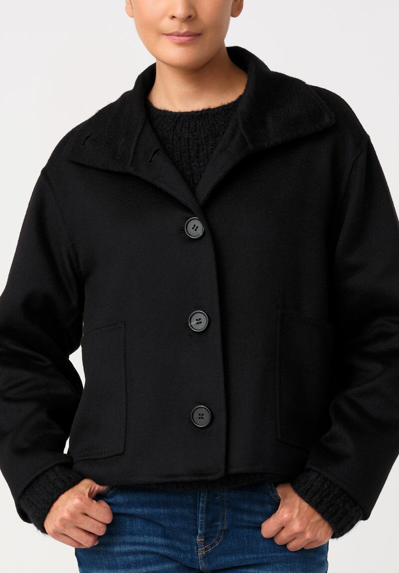 Nanna Pause Cashmere Enid Oversized Button Down Jacket in Black with Twin Patch Pockets
