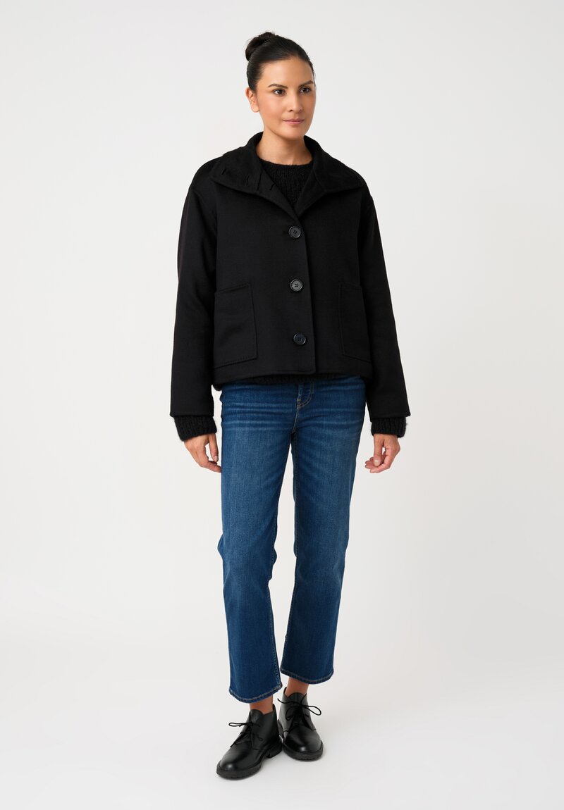 Nanna Pause Cashmere Enid Oversized Button Down Jacket in Black with Twin Patch Pockets