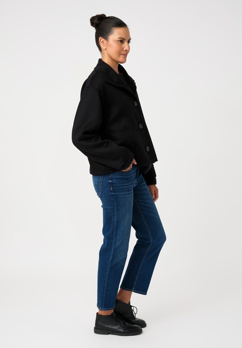 Nanna Pause Cashmere Enid Oversized Button Down Jacket in Black with Twin Patch Pockets