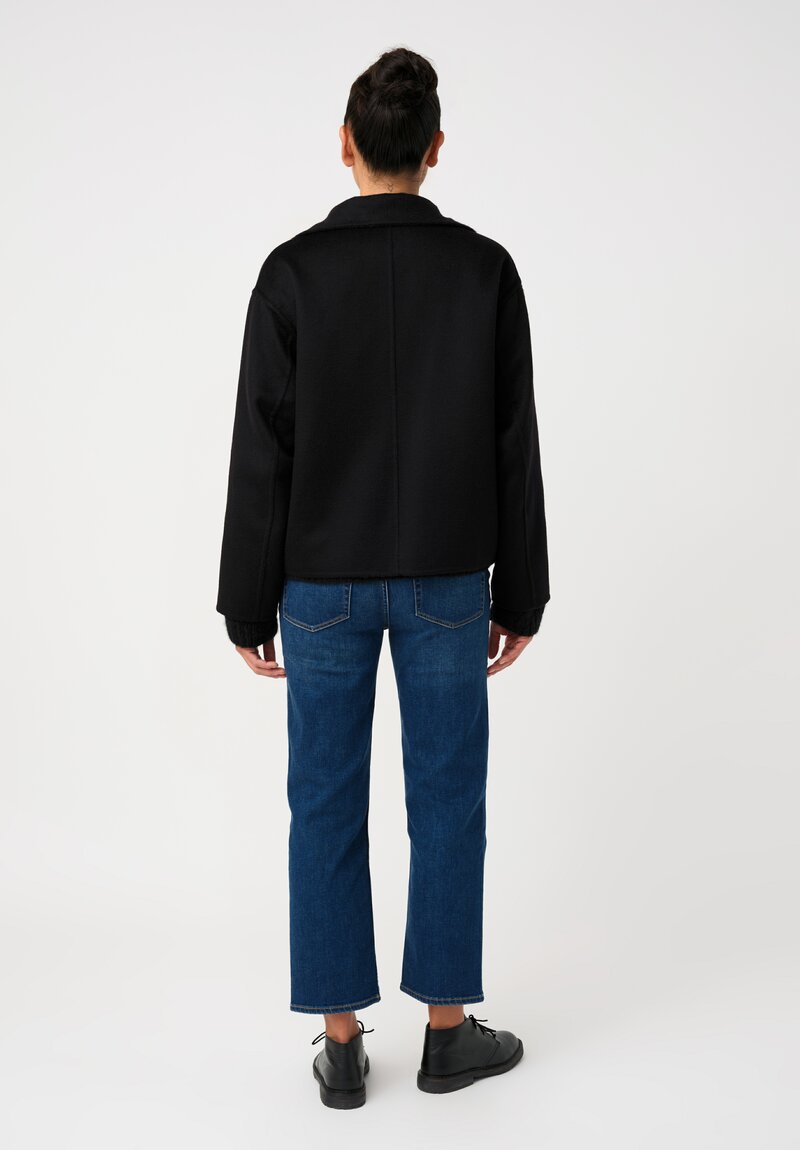 Nanna Pause Cashmere Enid Oversized Button Down Jacket in Black with Twin Patch Pockets