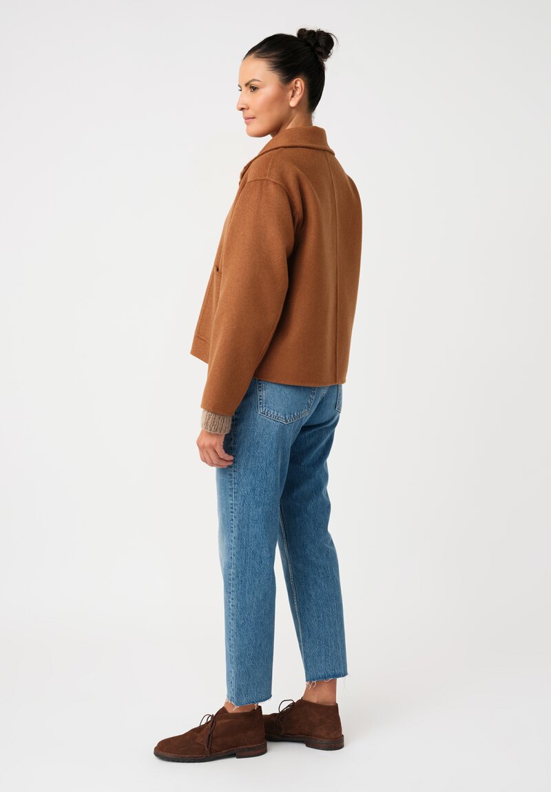 Nanna Pause Cashmere Enid Oversized Button Down Jacket in Saddle Brown with Twin Patch Pockets