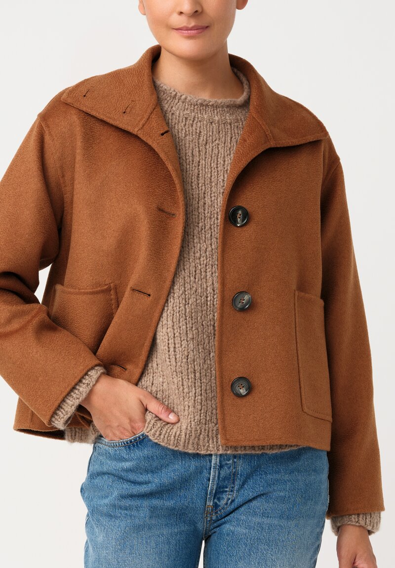 Nanna Pause Cashmere Enid Oversized Button Down Jacket in Saddle Brown with Twin Patch Pockets