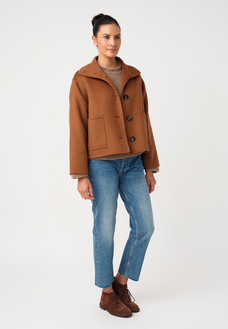 Nanna Pause Cashmere Enid Oversized Button Down Jacket in Saddle Brown with Twin Patch Pockets