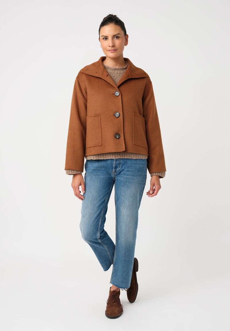 Nanna Pause Cashmere Enid Oversized Button Down Jacket in Saddle Brown with Twin Patch Pockets