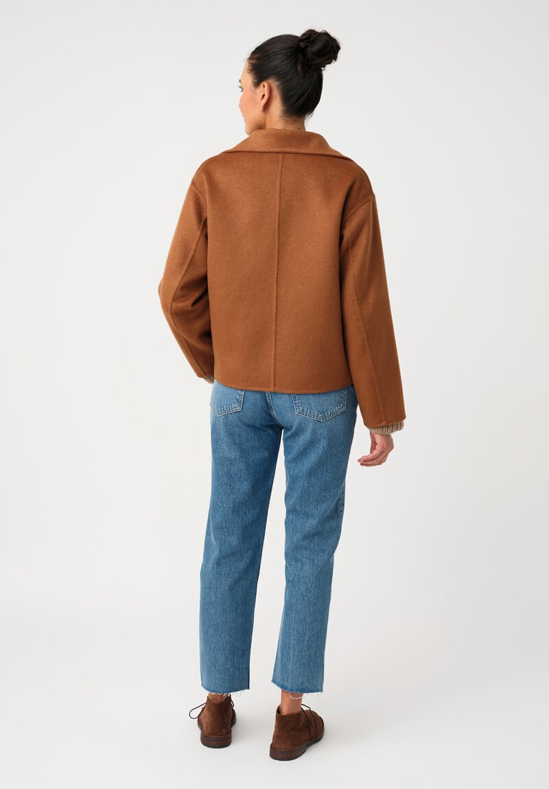 Nanna Pause Cashmere Enid Oversized Button Down Jacket in Saddle Brown with Twin Patch Pockets