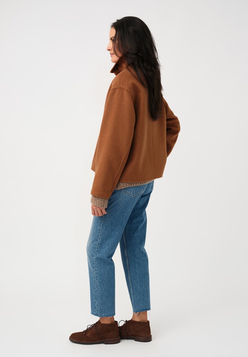 Nanna Pause Cashmere Enid Oversized Button Down Jacket in Saddle Brown with Twin Patch Pockets