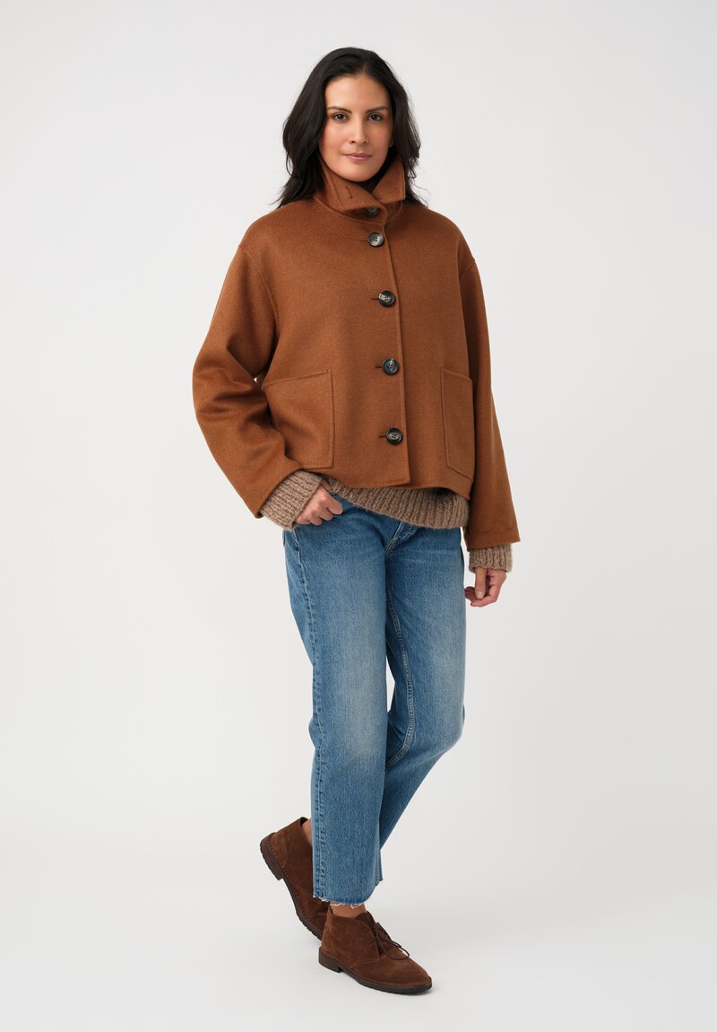 Nanna Pause Cashmere Enid Oversized Button Down Jacket in Saddle Brown with Twin Patch Pockets