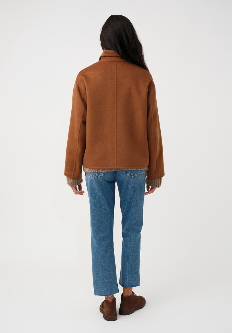 Nanna Pause Cashmere Enid Oversized Button Down Jacket in Saddle Brown with Twin Patch Pockets