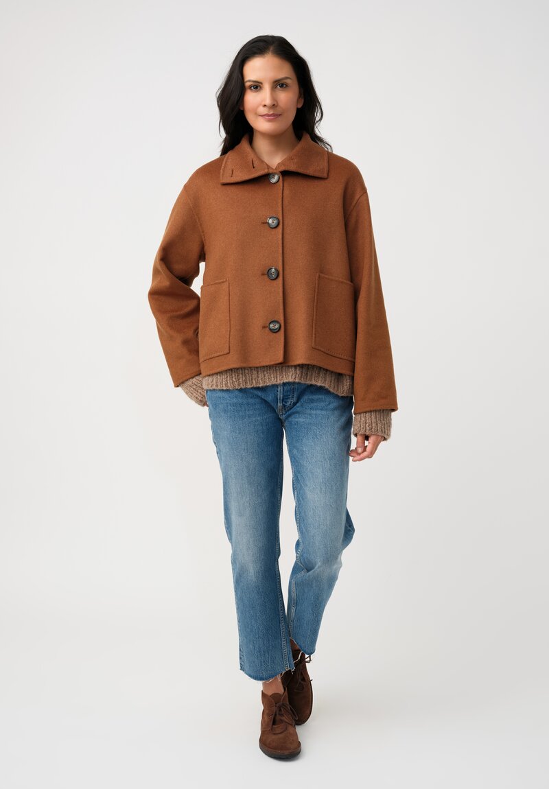 Nanna Pause Cashmere Enid Oversized Button Down Jacket in Saddle Brown with Twin Patch Pockets