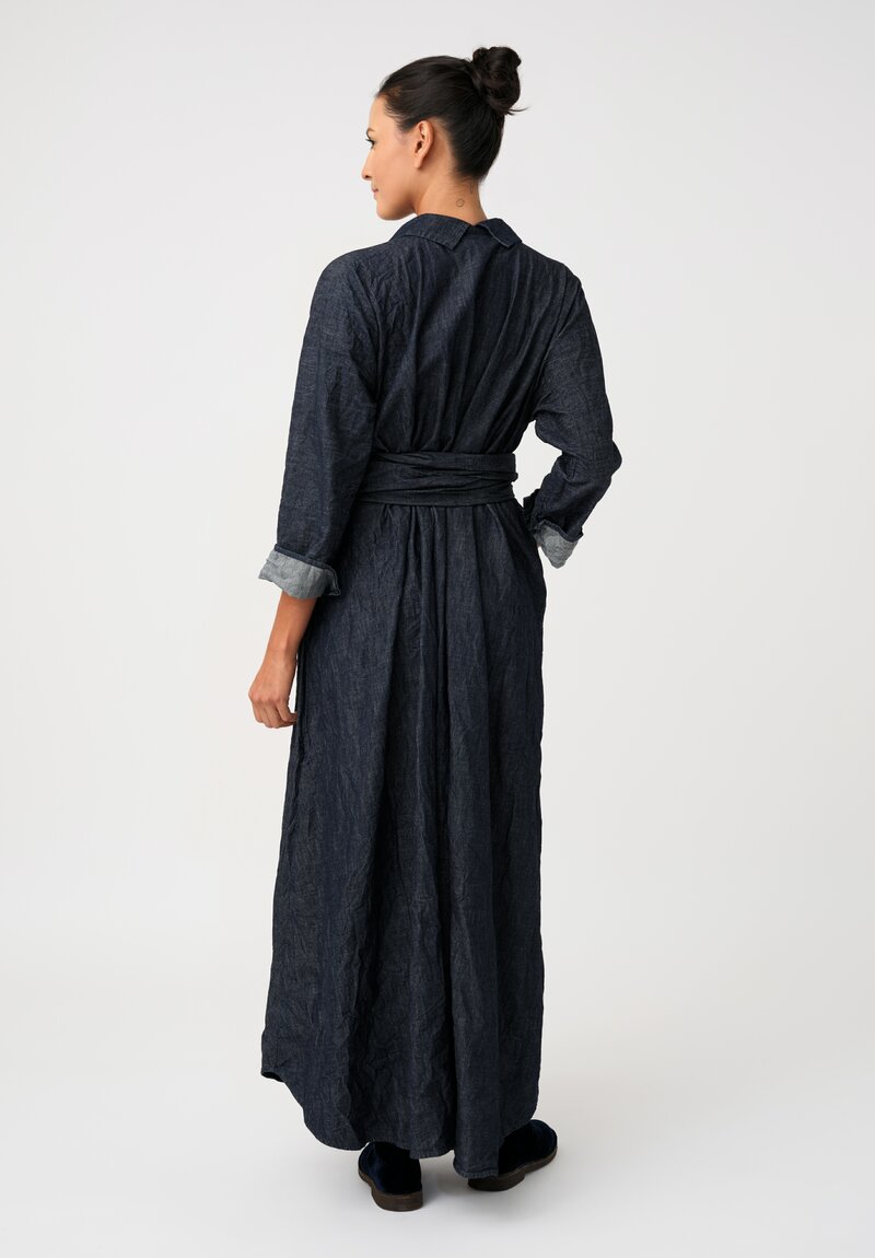 Daniela Gregis Washed Cotton Denim Spicchi Colletto Dress in Dark Blue	