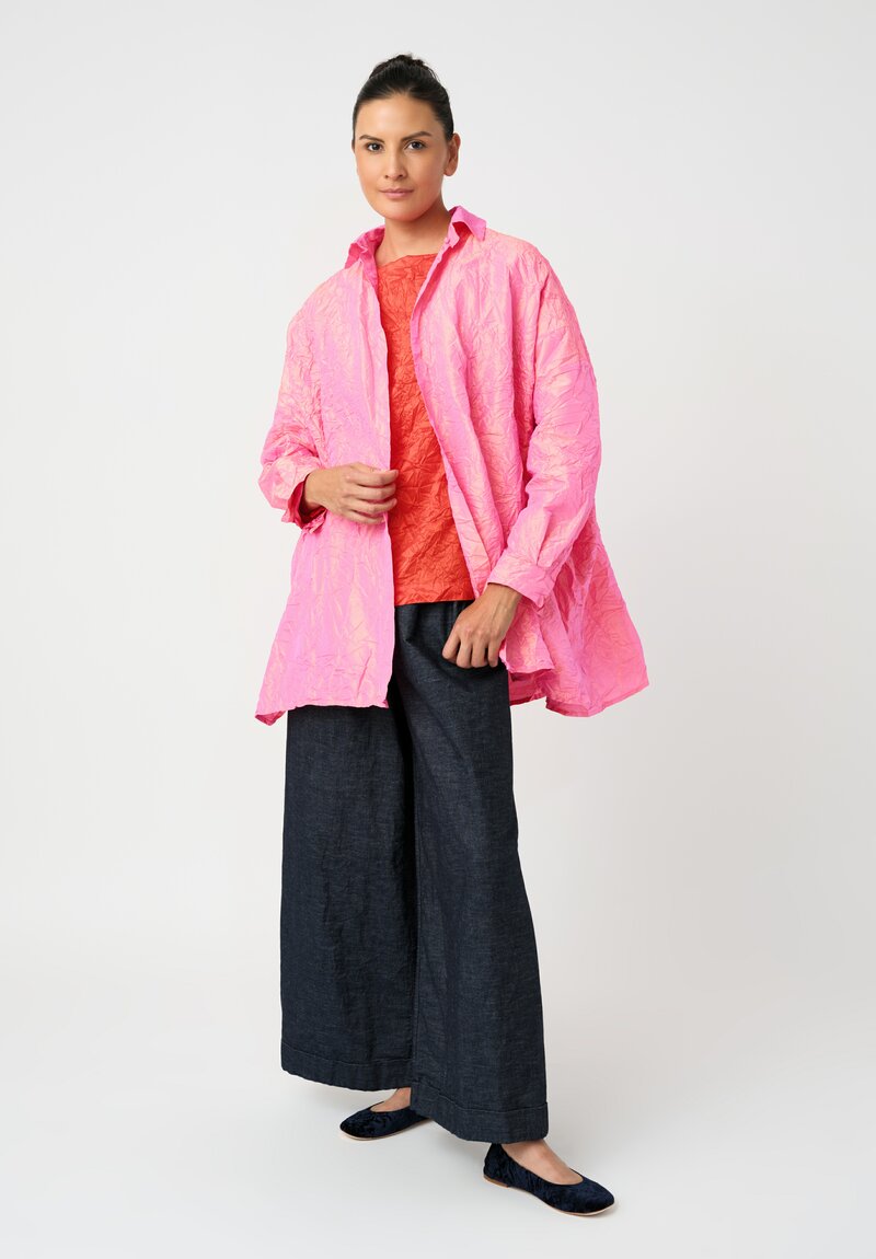 Daniela Gregis Washed Silk Larghissima Pari Overshirt in Pearlescent Saffron Pink