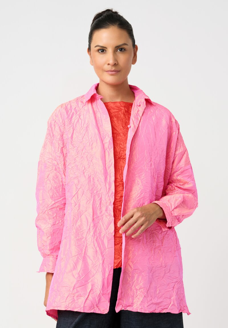 Daniela Gregis Washed Silk Larghissima Pari Overshirt in Pearlescent Saffron Pink