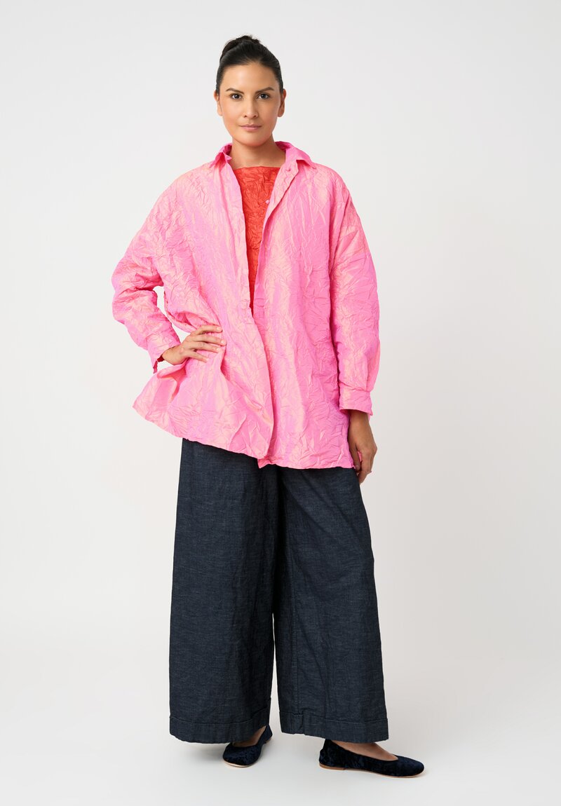 Daniela Gregis Washed Silk Larghissima Pari Overshirt in Pearlescent Saffron Pink