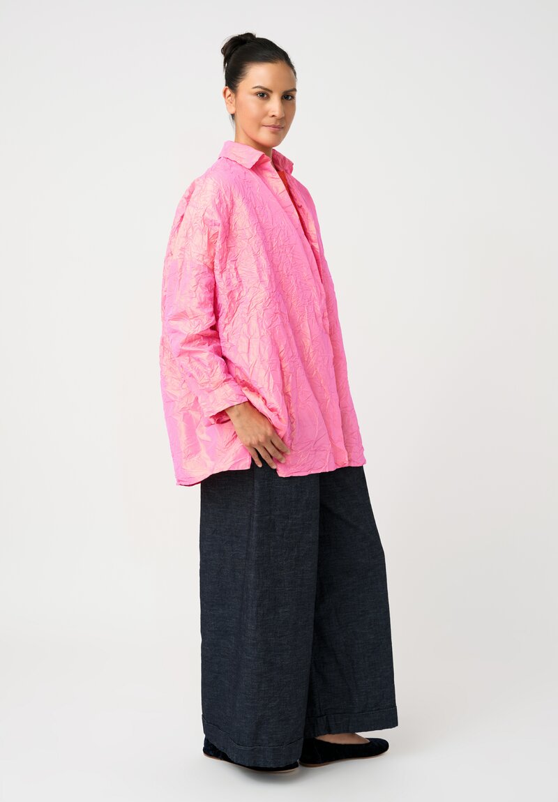 Daniela Gregis Washed Silk Larghissima Pari Overshirt in Pearlescent Saffron Pink