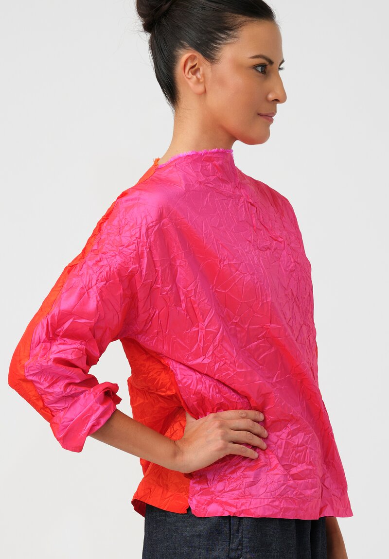 Daniela Gregis Washed Silk Lunedi Top in Bicolore Fuchsia Pink & Red