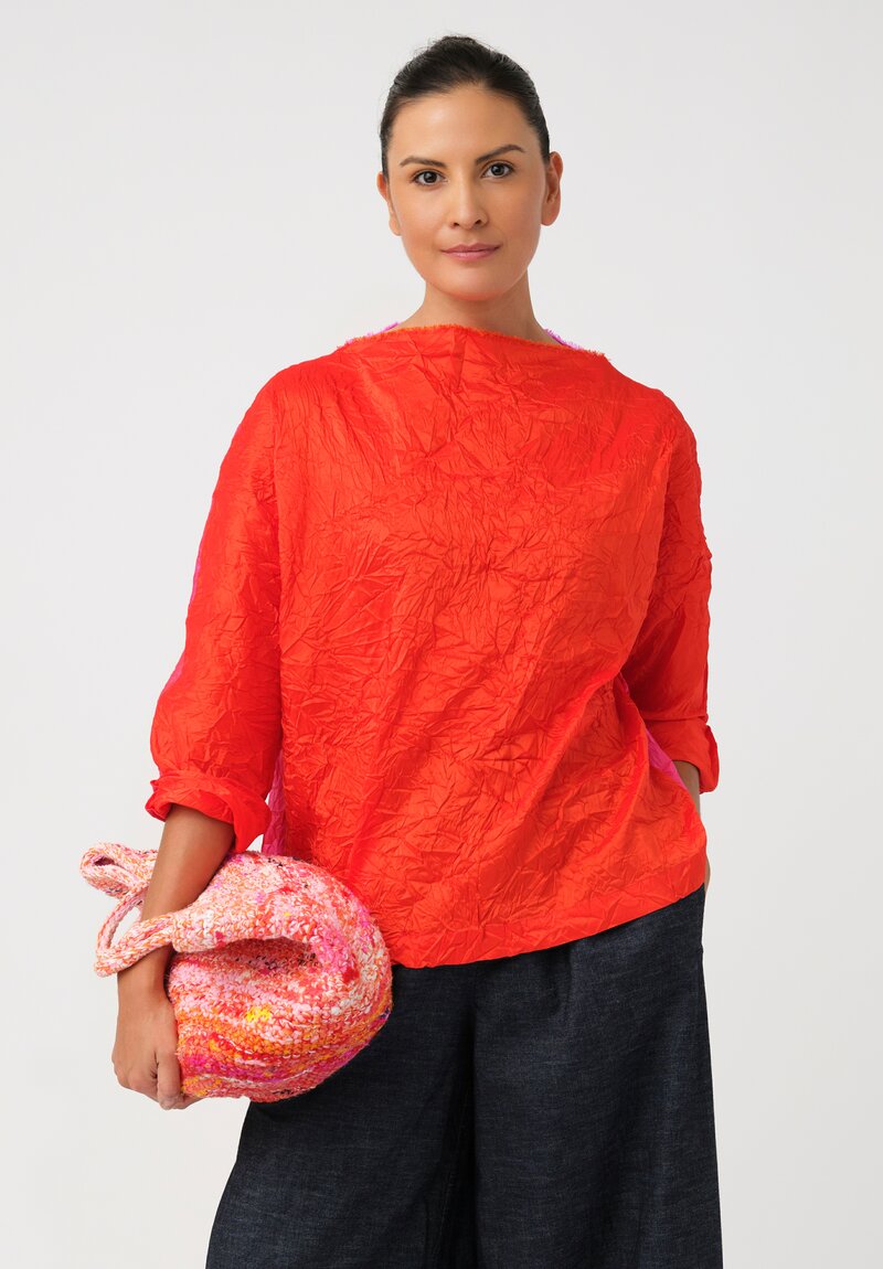Daniela Gregis Washed Silk Lunedi Top in Bicolore Fuchsia Pink & Red