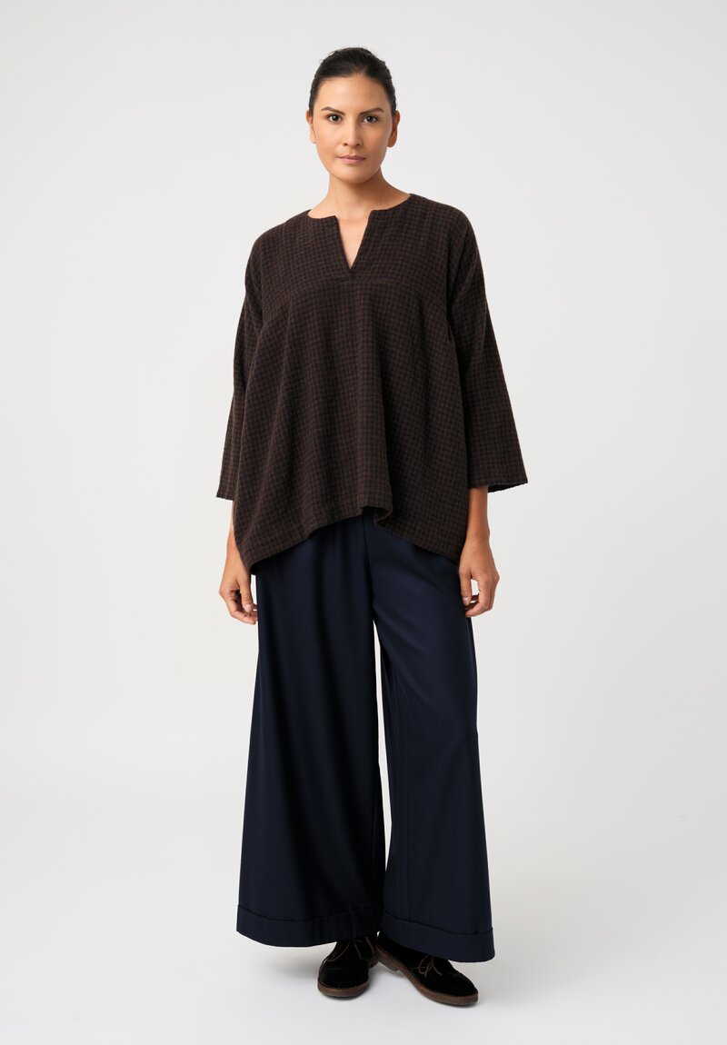 Daniela Gregis Washed Cashmere Pittore Checkered Shirt in Brown & Navy	