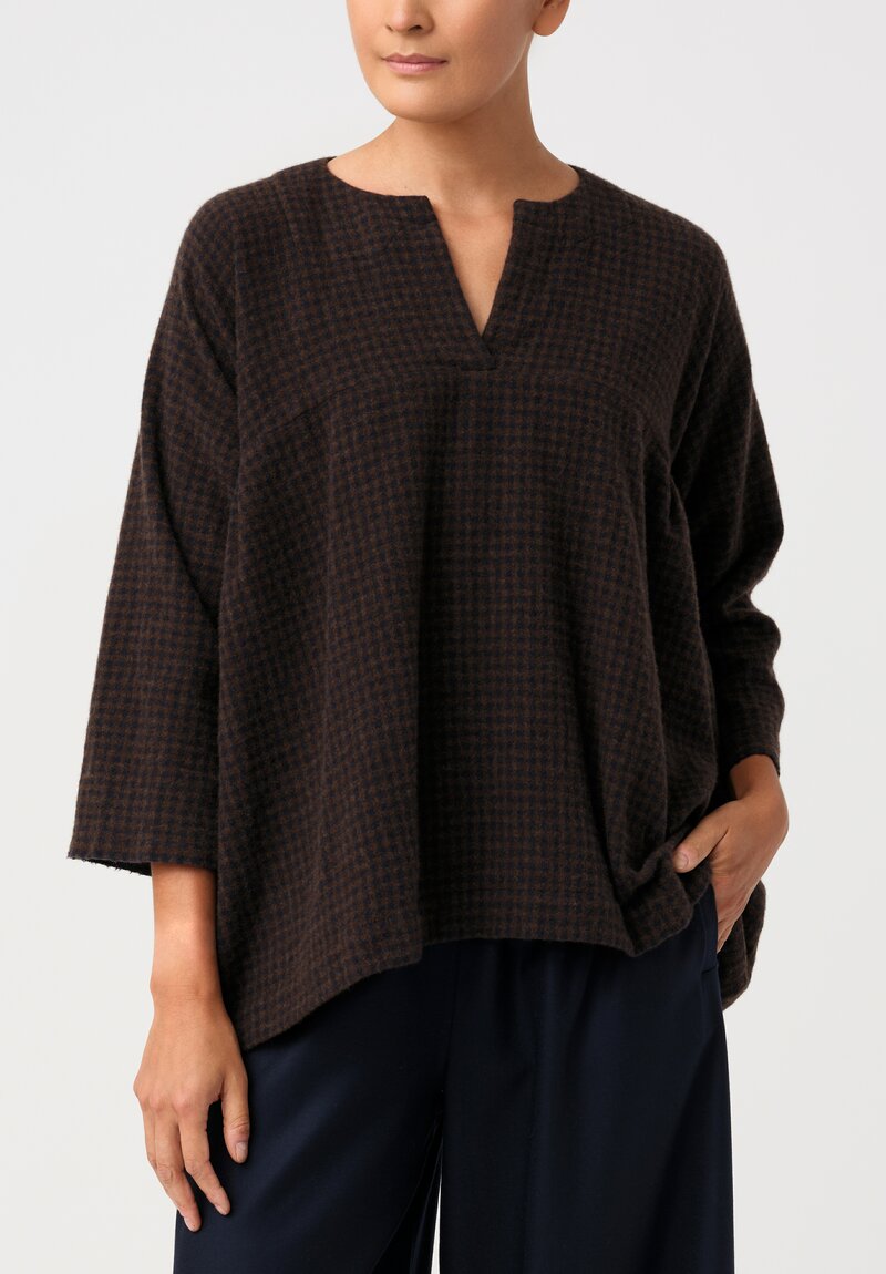 Daniela Gregis Washed Cashmere Pittore Checkered Shirt in Brown & Navy	