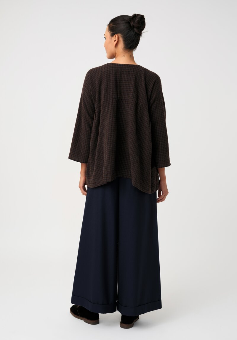 Daniela Gregis Washed Cashmere Pittore Checkered Shirt in Brown & Navy	