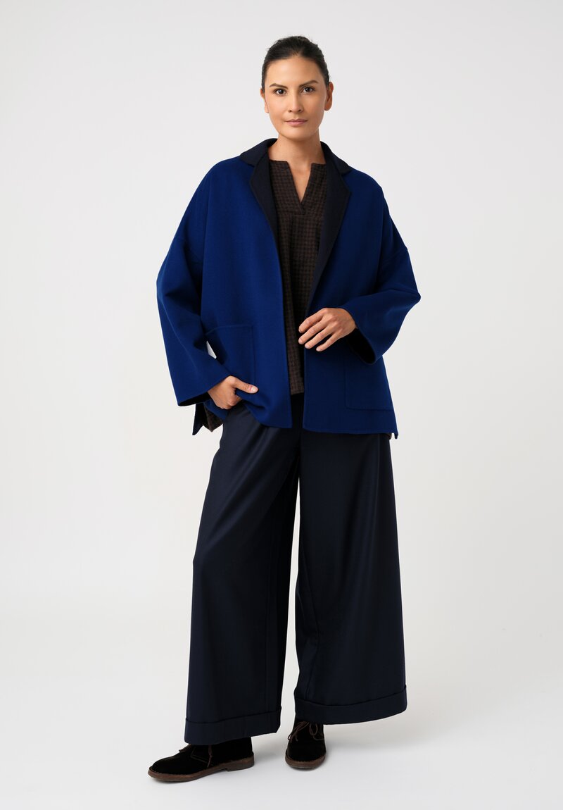 Daniela Gregis Washed Cashmere Pittore Checkered Shirt in Brown & Navy	