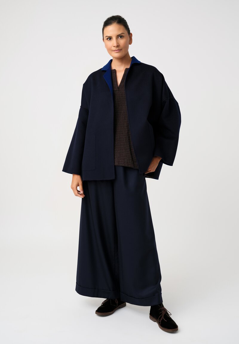 Daniela Gregis Washed Cashmere Pittore Checkered Shirt in Brown & Navy	