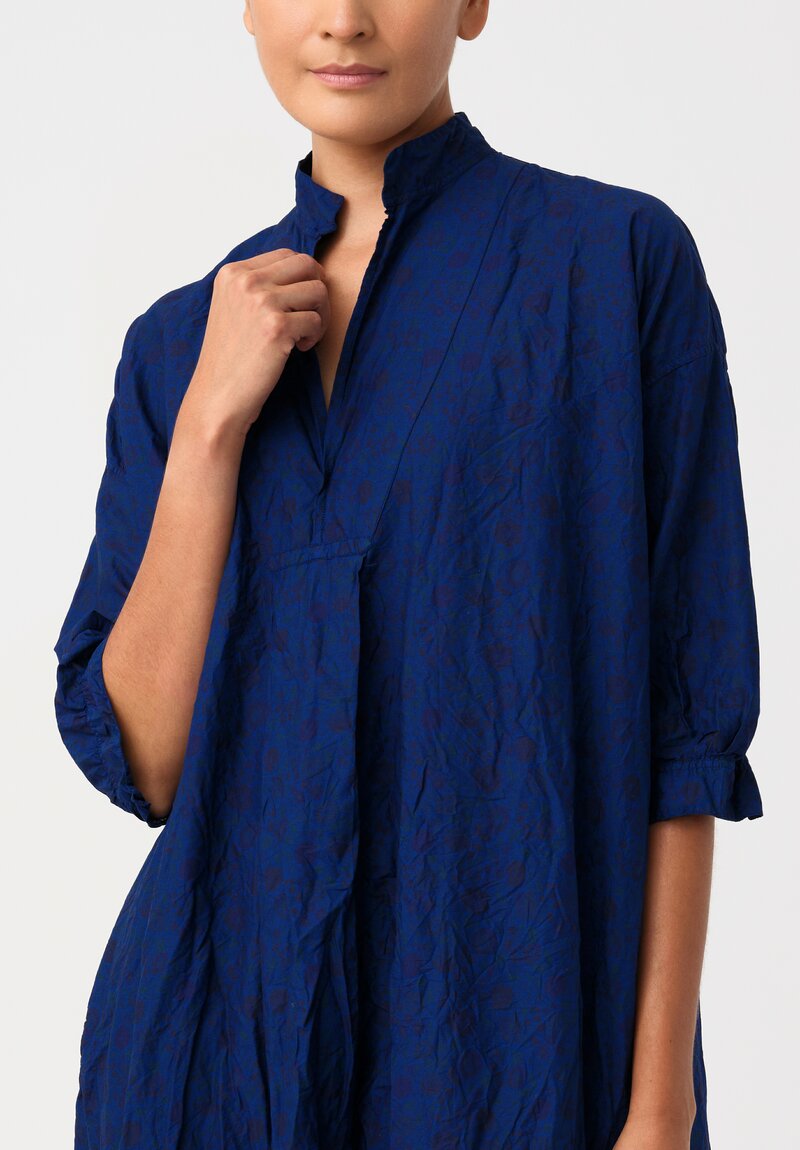 Daniela Gregis Washed Cotton Kora Lungo Estate Overdyed Dress in Blue Floral	