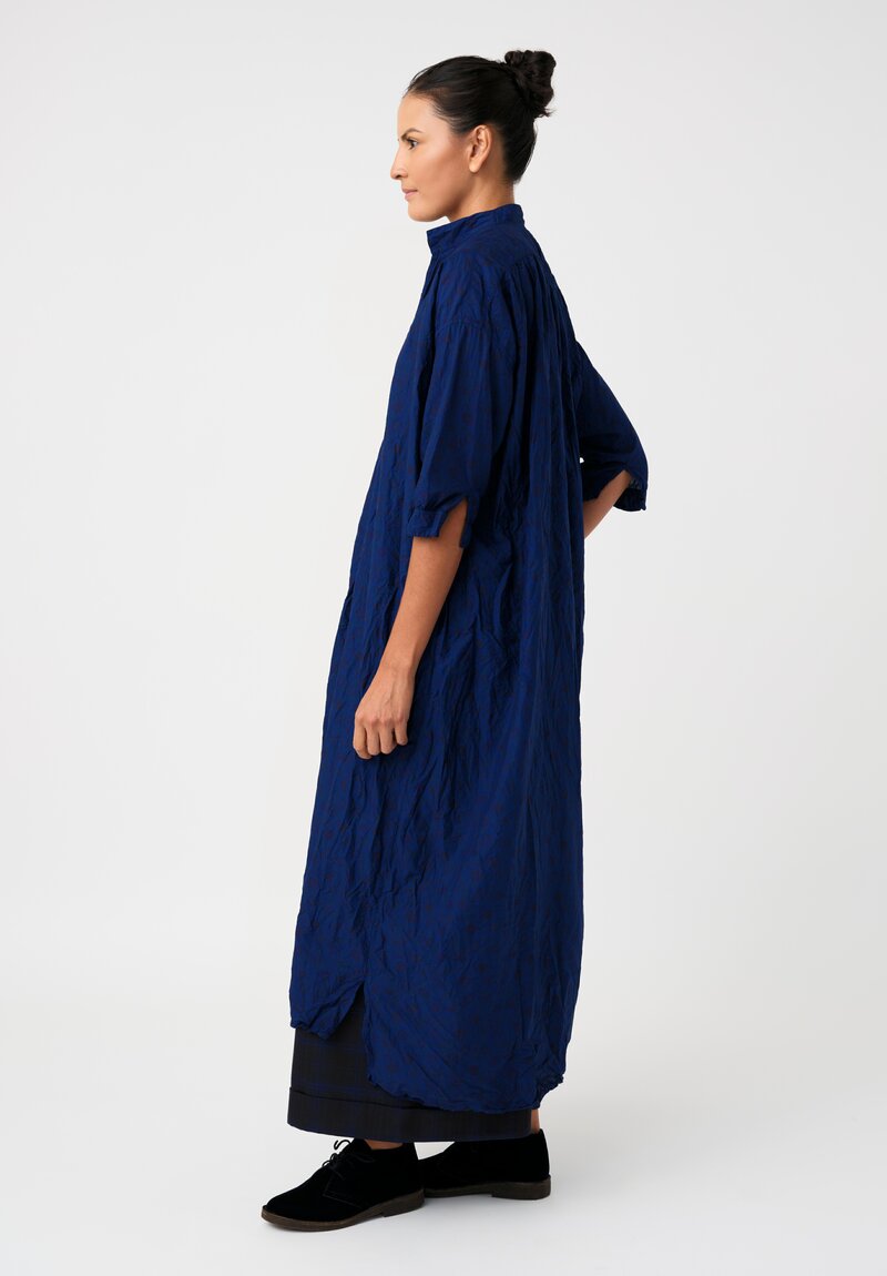 Daniela Gregis Washed Cotton Kora Lungo Estate Overdyed Dress in Blue Floral	