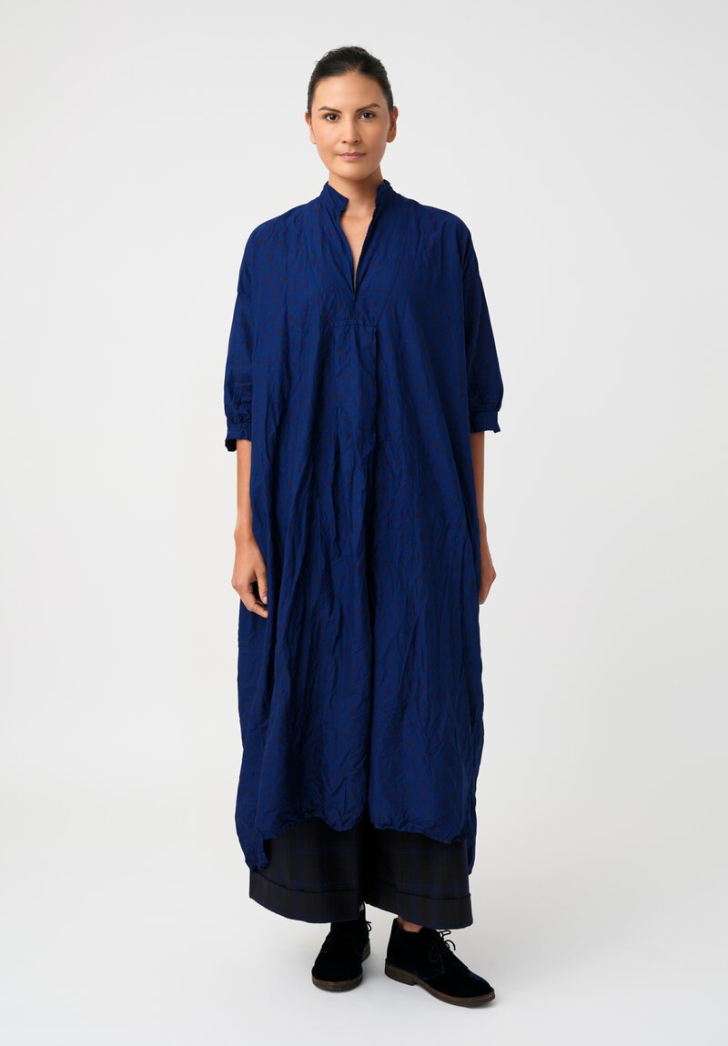 Daniela Gregis Washed Cotton Kora Lungo Estate Overdyed Dress in Blue Floral	