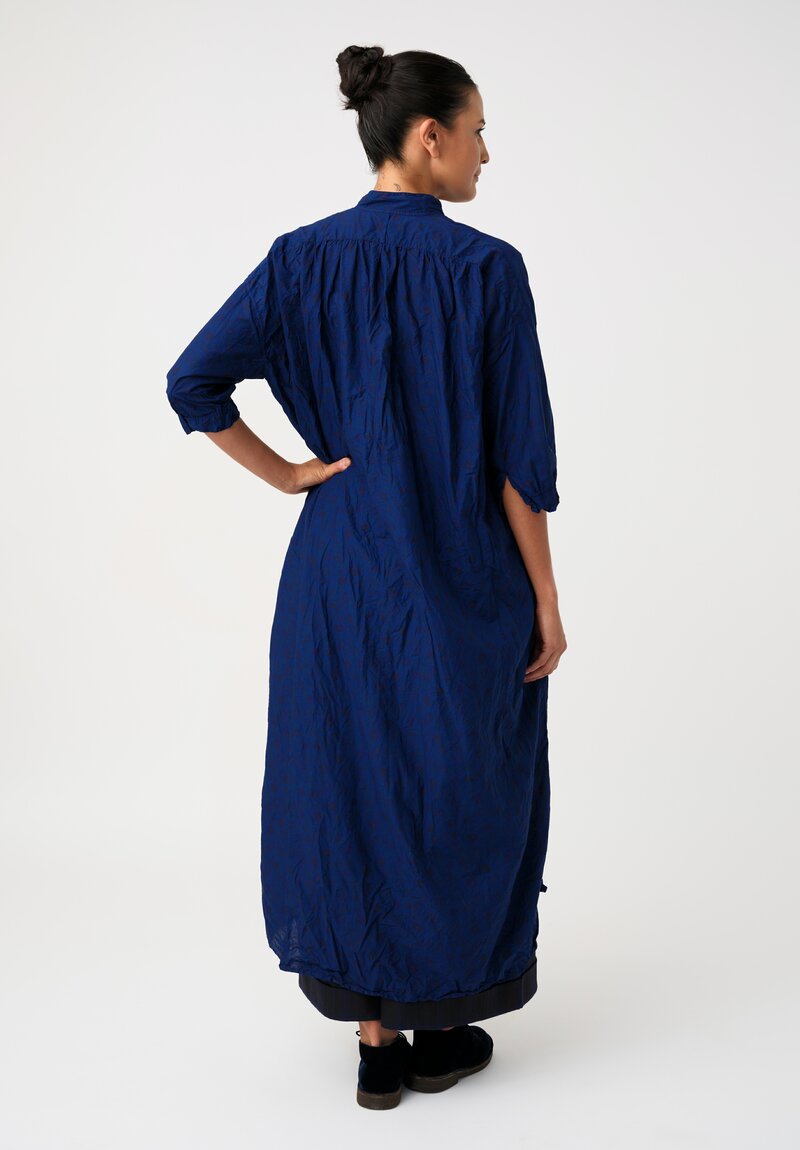 Daniela Gregis Washed Cotton Kora Lungo Estate Overdyed Dress in Blue Floral	