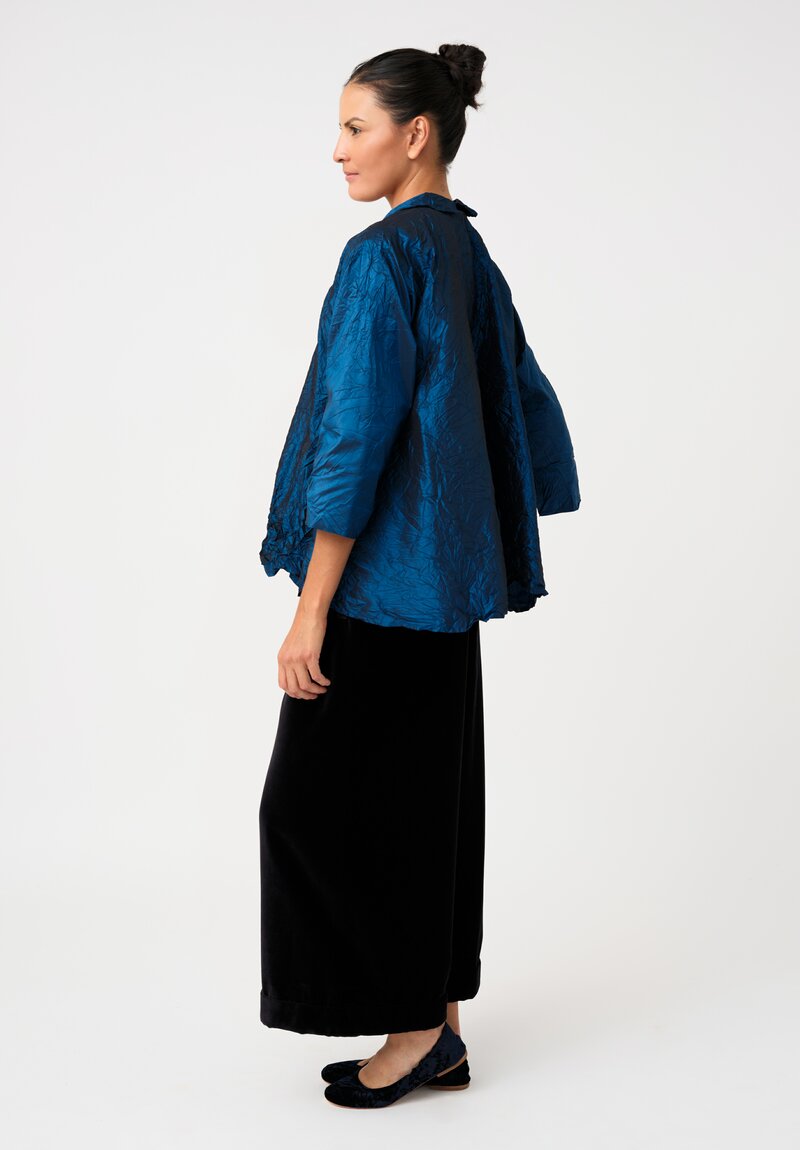 Daniela Gregis Washed Silk Spicchi Colletto Jacket in Petrol Blue	