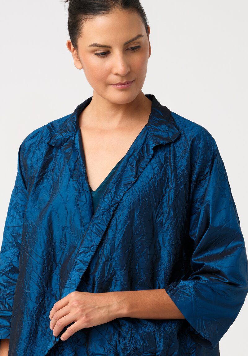 Daniela Gregis Washed Silk Spicchi Colletto Jacket in Petrol Blue	
