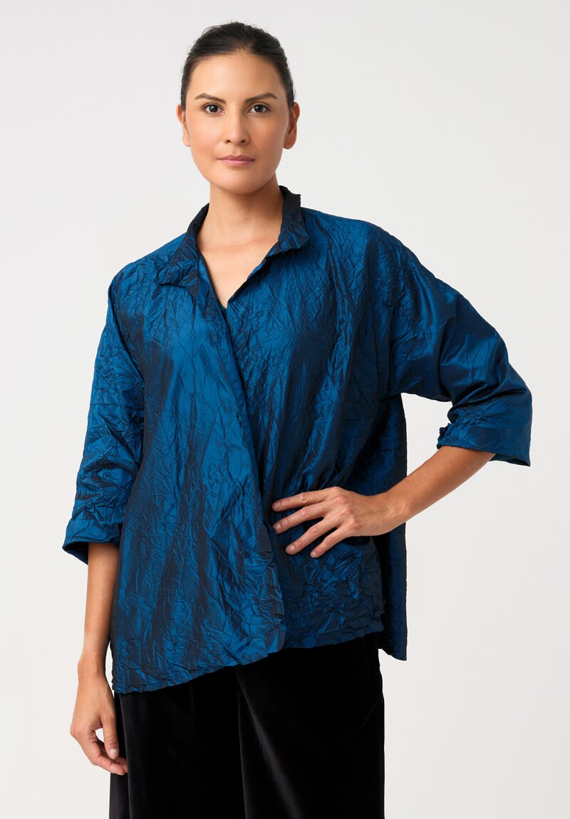 Daniela Gregis Washed Silk Spicchi Colletto Jacket in Petrol Blue	